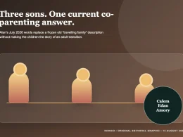 Original editorial graphic showing three protected son records and a co-parenting bridge without faces or likenesses